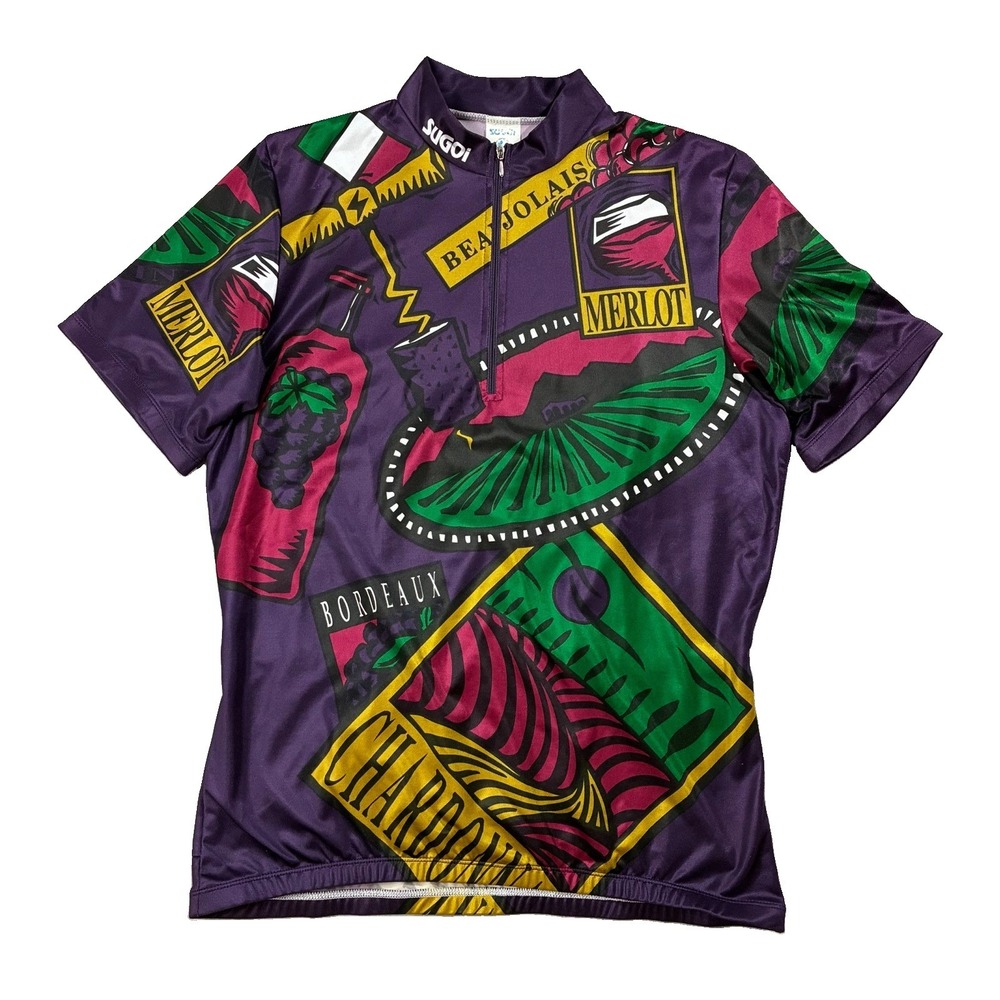 VTG 90s Sugoi Wine Graphic All Over Print Cycling Jersey Mens M Y2K Streetwear